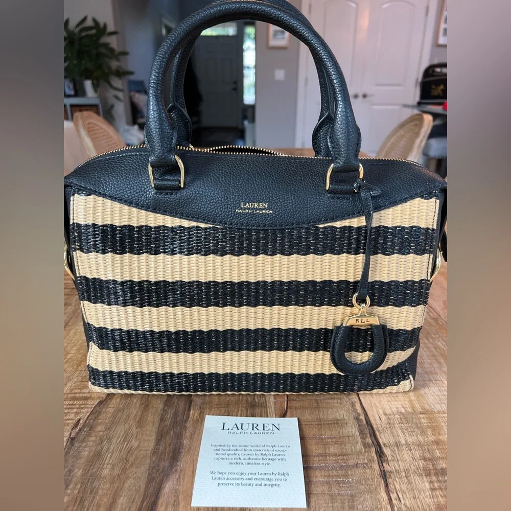 Lauren Ralph Lauren Cornwall Straw Satchel NEW! - Picture 7 of 8